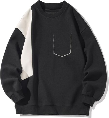 Gurunvani Mens Color Block Sweatshirt Crewneck Patchwork Sweatshirt Workout Pullover Top in Kuwait