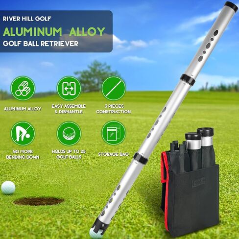 River Hill Golf Golf Ball Retriever, Aluminum Alloy Picker Upper Tube, 23 Golf Balls Shagger Grabber, 38.6 Inch Ball Collector, Pickup Tool Device for Men Women in Kuwait