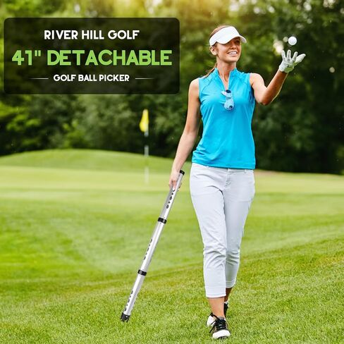 River Hill Golf Golf Ball Retriever, Aluminum Alloy Picker Upper Tube, 23 Golf Balls Shagger Grabber, 38.6 Inch Ball Collector, Pickup Tool Device for Men Women in Kuwait