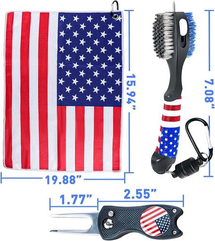 Golf Club Brush and Amercian Flag Golf Towels, Golf Groove Cleaner Cleaning kit, Golf Accessories Cleaner Tool with Strong Magnet Stick to Golf Clubs or Bag in Kuwait