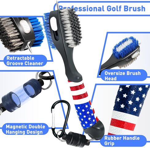 Golf Club Brush and Amercian Flag Golf Towels, Golf Groove Cleaner Cleaning kit, Golf Accessories Cleaner Tool with Strong Magnet Stick to Golf Clubs or Bag in Kuwait