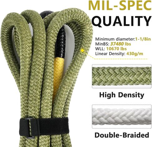 NTR 1-1/8" x 30' Kinetic Recovery Tow Rope (37,480lbs), with 2 UHMWPE Soft Shackles (40,980lbs), Heavy-Duty Offroad Snatch Strap, Vehicle Recovery kit for Jeep car Truck ATV UTV SUV, Grey in Kuwait