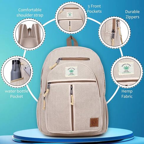 Natural Handmade Large Multi Pocket Hemp Nepal Backpack in Saudi Arabia