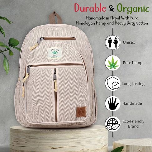 Natural Handmade Large Multi Pocket Hemp Nepal Backpack in Saudi Arabia
