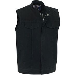 Hugger Men’s Black Denim Motorcycle Vests Bikers Club Vest with Concealed Carry Pockets & Hidden Zipper