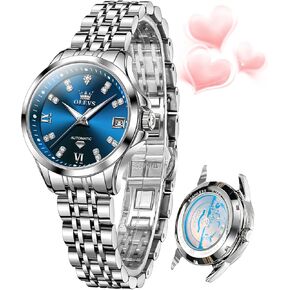 Olevs Womens Automatic Watch Diamond Luxury Date Ladies Dress Classic Telf Lrist Watches Lateining Waterproof
