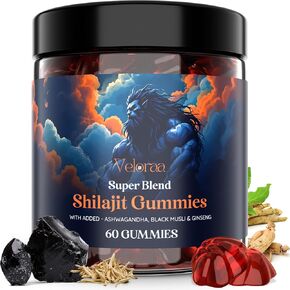 Super Blend Shilajit Gummies for Men Women – Pure Himalayan Shilajit and Ashwagandha Gummies with 85+ Minerals, Supports Energy, Vitality & Wellness, Convenient Strawberry Flavor, 60 Gummies