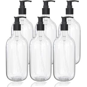 10 Ounce Clear Plastic Pump Bottle Dispenser, Refillable Empty Bottle Container with Pump for Essential Oil Soap Lotion Shampoo, 2 Pcs