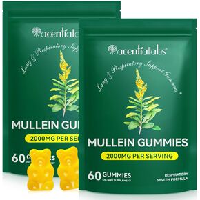 Mullein Gummies for Lung Cleanse ، 2000 ملغ مستخلص أوراق Mullein من أجل الجهاز التنفسي والهضم والمناعة ، مكملات العشبية الطبيعية Mullein لتخفيف المخاط مع الكلوروفيل (120 Gummies)