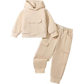 Hilinker Girl 2 Piece Outfits Long Sleeve Hoodie and Cargo Pants Set Sweatsuit Kids Toddler Clothes