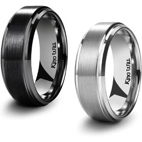 King Will Basic Men's Black Titanium Ring 8mm مصقول مشطوف بحافة غير لامع غير مصقول فرقة الزفاف المركز 2pcs مجموعة 2pcs