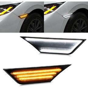 Ruxifey Switchback Side Side Lights انعطاف إشارة LED LED أثناء النهار ، وعدسة الدخان الأمامية Fender Sidemarker Lambly Assembating مع Honda Civic 10gen 2016-2021 ، White & Amber