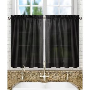 Ellis Curtain Stacey Sheer Tailored Tier Pair Curtains, 56" x 30", Black