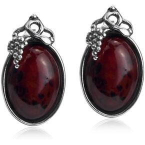 Ian and Valeri Co Cherry Amber Sterling Silver Grape Leaves Stud Earrings