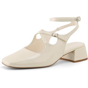 Womens Slingback Mary Jane Heels Square Toe Chunky Low Heel Ankle Strap Pumps Wedding Party Dress Shoes