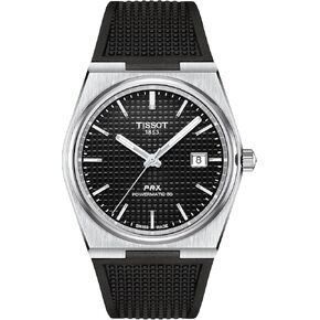 Tissot Mens PRX Powermatic 80 316L Stainless Steel case Automatic Watches, Black, Rubber, 12 (T1374071705100)