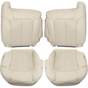 GXARTS 4PCS Front Driver & Passenger Side Bottom Lower & Top Lean Back Replacement Perforated Leather Seat Cover Shale Light Neutral Tan #152 Compatible with Cadillac Escalade 2002