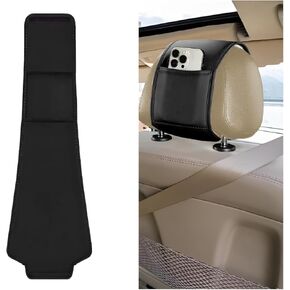 2PCS Car Headrest Covers, Leather Dirt-Proof Vehicle Head Rest Protector with Storage Pocket, Multifunctional Auto Interior Seat Head Protective Dust Cover, Universal Fit (Beige)
