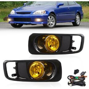 Fog Lights Lamps Replacement for 1999 2000 Honda Civic Fog Light Assembly Compatible with H3 12V 55W Bulbs, Switch and Wiring Kit