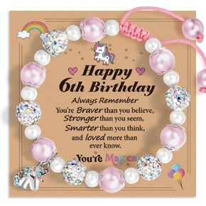 Unicorn Adjustable Pink Pearl Bracelet Birthday Gifts for Daughter,Jewelry Birthday Christmas Gifts for 5-9 Year Old Daughter Big Sister Teen Granddaughter Niece