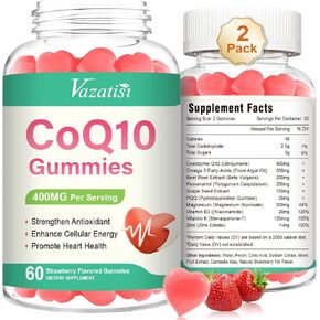 400MG CoQ10 Gummies with Omega-3, Vitamin B3 & Magnesium, Helps Support Hear-t Health, Cellular Energy & Antioxidant, Vegan, Gluten Free, 2 Months Supply
