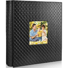 Colemoly Leather Photo Album 4x6 500 Photos Button Grain Cover with Window Holds 500 Horizontal & Vertical Pictures for Travel, Anniversary (Black, 500 Pockets)
