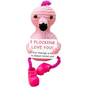 Mini Flamingo Birthday Gift for Good Friends，Positive Crochet Animal Flamingo Suitable for Graduation Season Mother's Day Teacher's Day Thanksgiving Gift, Emotional Support Doll