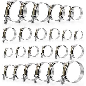24 Pack 12 Sizes T-Bolt Hose Clamps, Stainless Steel_304 Working Range 28mm-116mm for 0.75" -4'' Hose ID, Turbo Intake Intercooler Clamp for Automotive