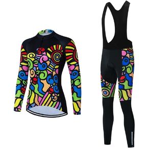 Women's Cycling Jersey Set Bike Shirt Long Sleeve Cycling Clothing Bicycle Bib Pants with Gel Padded