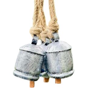 Brass Cow Hanging Bell Silver Finish Set of 3 Christmas Decorative Bells Vintage Rustic Home Decor Shabby Chic Giant Lucky Bell