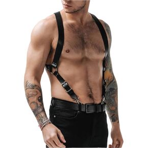 Men's Harness Belt Outfits, Adjustable Faux Leather Buckle Shoulder Armors Harness Straps, Steampunk Shoulder Belts Wedding Punk Suspenders for Nightclub Cosplay Party Rave Costumes