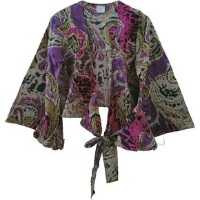 Abstract Print Beach cover up Purple Bell Sleeves 70's Retro Dress Sleepwear Hippie Clothing Crop Top