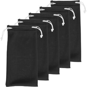 HARFINGTON 5pcs Eyeglass Pouch Microfiber Sunglasses Storage Bag Thick Portable Drawstring Pouch for Phone Glasses Jewellery, Black