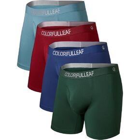 COLORFULLEAF Men's Boxer Briefs Underwea Soft Rayon Made From Bamboo Boxer Briefs for Men with 3-D Pouch Open Fly