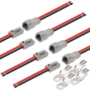 DTP 2Pin 12 AWG Cable Connector Automotive Waterproof Electrical Wire Male Female Plug Wiring Harness, for Car, Truck, Boats, LED Work Light（4 Pairs）