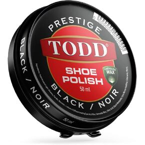 TODD Prestige Shoe Polish BLACK High Gloss with Carnauba Wax | Shine and Protect for Leather Shoes, Boots, Bags | Metal Tin | 50ml
