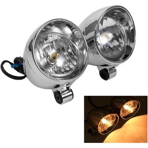 Ebtools دراجة نارية LED Sotnights - 2pcs المصابيح الأمامية ، ضوء الضباب الرصاصة ل Kawasaki Ducati - Chrome ، Retro ، تعديل زوج