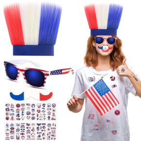 Denylo pro 4th of July Patriotic Hairy Headbands with Stickers Sunglasses Mustache Shaped Stickers for Independence Day Accessories