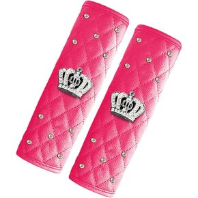 Dotesy 2 Packs Leather Seat Belt Shoulder Pads with Bling Rhinestones Car Seat Belt Covers for Women Universal Fit (White)
