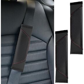 2 PCS Car Seat Belt Cover Pad, Carbon Fiber Safety Seatbelt Shoulder Strap Covers, Breathable Leather Light Blue Car Seat Covers, Interior Car Accessories for Car Truck (Black&Blue
