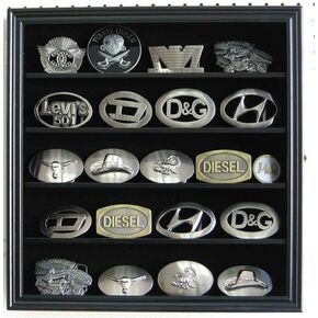 DisplayGifts 3" Belt Buckle Display Case Wall Shadow Box Cabinet Glass Door BCLC01-BLA Small Black