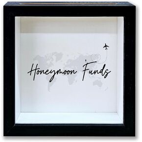 Honeymoon Fund Shadow Box Frame, Wedding Money Box with Slot, World Map Theme Travel Memory Box, Adventure Archive Box, Decorative Wooden Money Savings, Wedding Honeymoon Gifts for Newlyweds -11