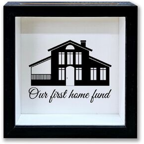 New Home Fund Shadow Box Frame, Honeymoon Fund Box with Slot, Our First Home Themed House Fund Saving Box, Adventure Archive Box Gifts for Couple Newlyweds, Decorative Wooden Money Savings -16