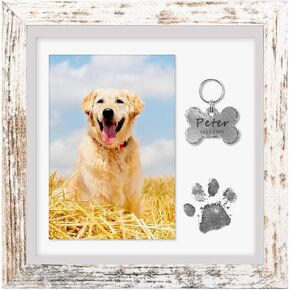AVEAX 5x5 Shadow Box Frame Display Case, Pet Memorial for Dogs & Cats, Distressed White