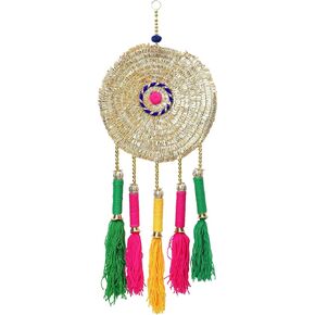 Colorful Round Wall Door Hanging Jute Ring Chakri Wooden MDF Toran with Multicolor Tassle for Home Office Party Festive Rajasthani for Indian Christmas Decoration New Year Gift(Multicolor)(Size:-28")