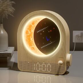 Sunrise Alarm Clocks for Bedrooms, Stepless Dimmable Moon Lamp Dual Alarm Clock Wake Up Light with Sunrise Simulation 30/60/90min Timer with 10 Natural Sounds Sleep Aid, Night Light for Kids