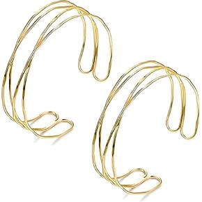 2Pcs Gold Arm Cuff Jewelry for Women Upper Arm Bracelet Bangle Open Adjustable Cuff Bracelet Minimalist Armband Stackable Jewelry for Summer Beach
