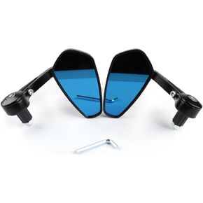 Universal 7/8" 22mm Motorcycle Anti Glare Handlebar End Side Mirror Blue Lens Oval Aluminum Motorbike Rear View Mirrors for Scooter ATV UTV Bike 360 Degree Rotation Black