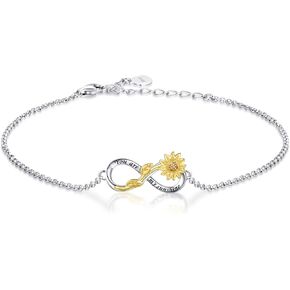apotie أنت سوار عباد الشمس Sunshine 925 Sterling Silver Infinity Flower مجوهرات قابلة للتعديل الابنة هدية الأم للنساء (Infinity Sunflower)