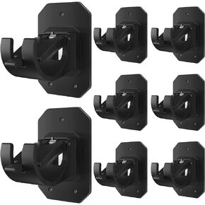 8PCS No Drill Curtain Rod Brackets,Nail Free Adjustable Curtain Rods No Drilling,Self Adhesive Curtain Rod Holder,Perforated Curtain Rod Hook,Non Screw Stick On Sticky Black Drape Pole Hanger